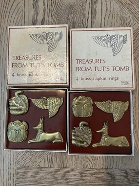 Vintage Treasures From Tut's Tomb Brass Napkin Rings - Set of 8